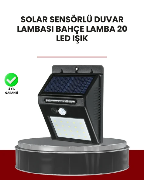 Bahçe ve Dış Mekanlar İçin Güneş Enerjili 20 LED Hareket Sensörlü Lamba ürün görseli 1