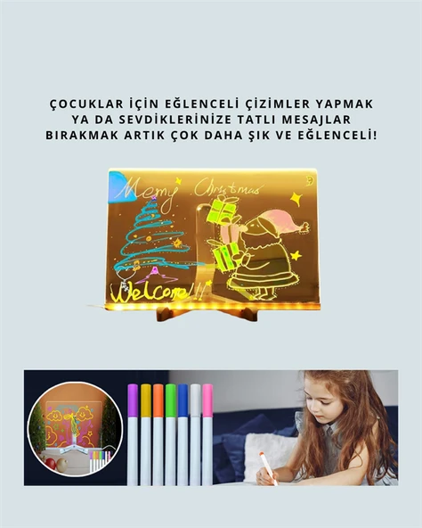 Dekoratif LED Yazı Tahtası – Silinebilir, Neon Kalemli, Planlama ve Hatırlatma İçin İdeal - Resim 5