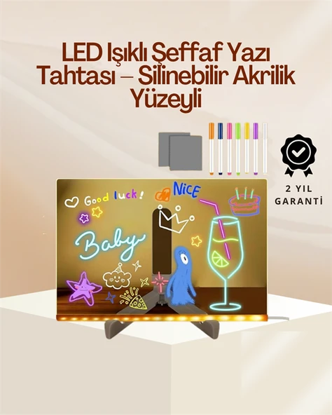 Çocuklar İçin Renkli LED Mesaj Tahtası – Neon Kalemli, Eğlenceli ve Yaratıcı Yazı Panosu ürün görseli 1
