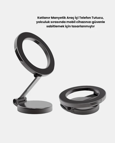 Katlanır Manyetik Araç İçi Telefon Tutucu – 360° Dönebilen, MagSafe Uyumlu, Güçlü Mıknatıslı Tasarım - Resim 4