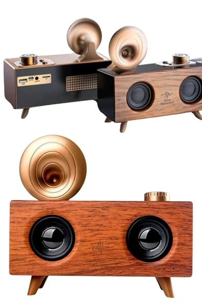 Gramafon Radyo Bluetooth Hoparlör Nostaljik Radyo FM Radyo - Resim 5