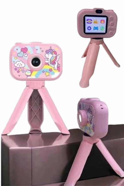 Çocuklara Özel Ayaklı Mini Fotoğraf Makinesi Dijital LCD Ekran - Resim 4