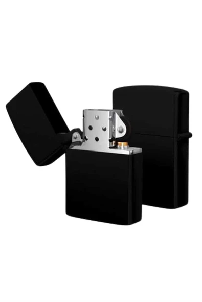 Çakmak Parlak Siyah Zippo Benzinli Çakmak Cep Boy Doldurulabilir - Resim 5