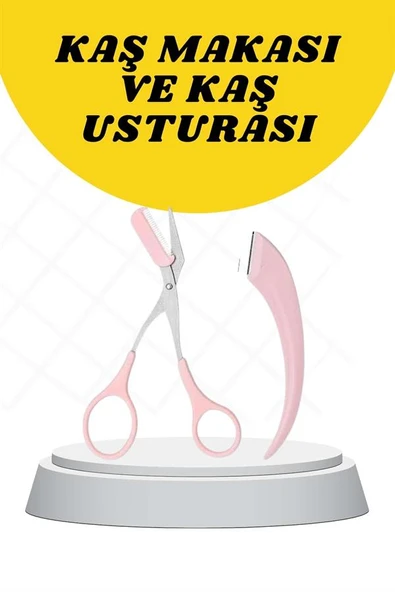 Kavisli Kaş Düzeltici Seti Kaş Makası ve Kaş Usturası Paslanmaz Çelik Bıçaklı - Resim 3