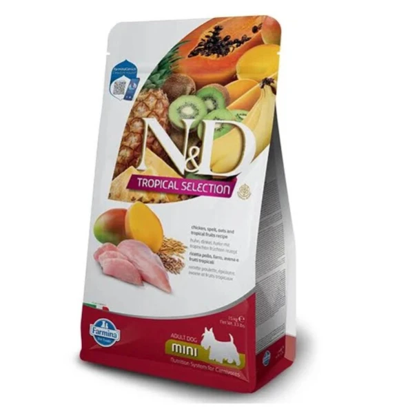 N&D Tropical Selection Adult Tavuklu ve Tropikal Meyveli Mini Irk Yetişkin Köpek Maması 1.5 Kg ürün görseli 1