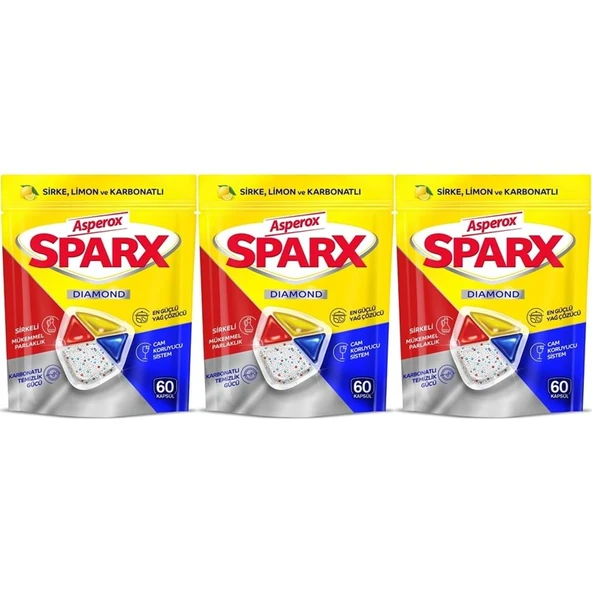 Asperox Sparx Diamond Bulaşık Makinesi Deterjanı Kapsül Tablet Hepsi 1 Arada 180 Adet (3PK*60) ürün görseli 1