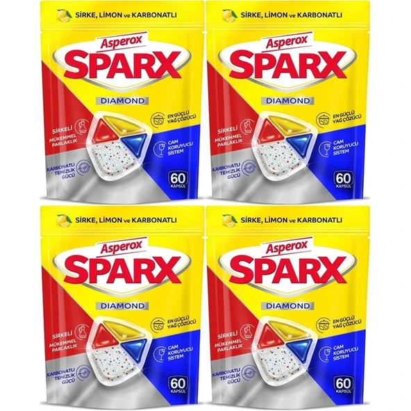 Asperox Sparx Diamond Bulaşık Makinesi Deterjanı Kapsül Tablet Hepsi 1 Arada 240 Adet (4PK*60) ürün görseli 1