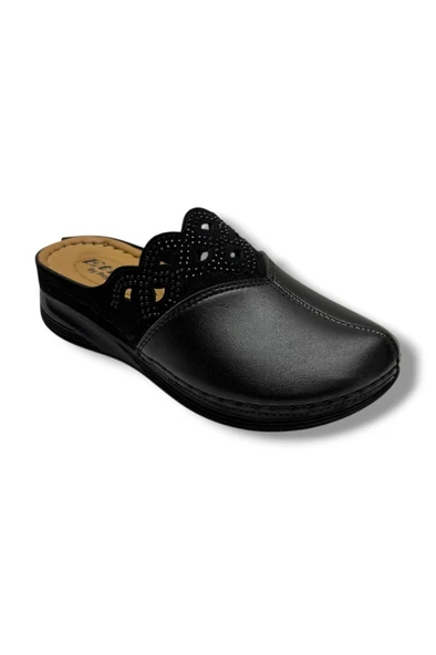 Royal Poli 727-26 Cilt Deri İşlemeli Boncuk Taşlı Anatomik Sabo Kadın Terlik ürün görseli 1