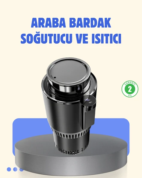Araç İçi Akıllı Bardaklık Isıtıcı Soğutucu Dijital Ekranlı ürün görseli 1