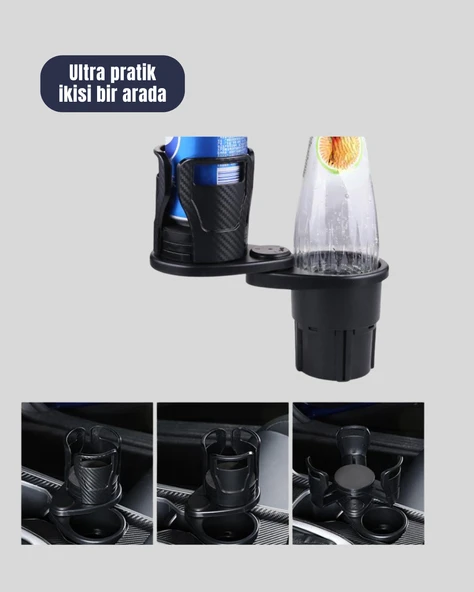 Çiftli Araba Bardak Tutucu Karbon Fiber Görünümlü 360° Ayarlı - Resim 5
