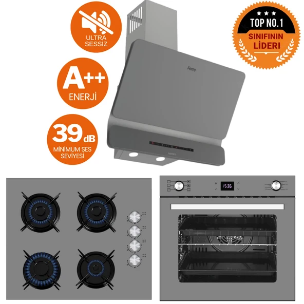 Ferre ve AFM Tech Marka /GREYUM Antrasit Gri Ultra Sessiz  Ankastre Set( D082-SA + FM2210 + FM7710) ürün görseli 1