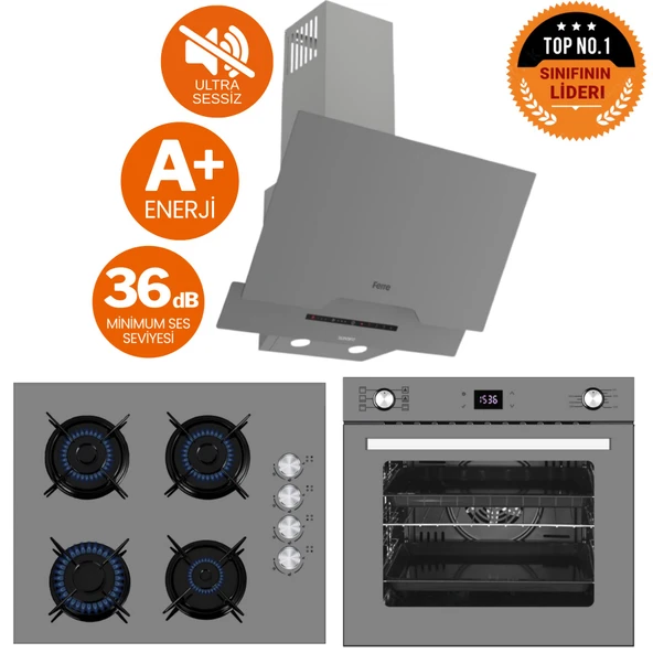 Ferre ve AFM Tech Marka / GREYON Antrasit Gri Ultra Sessiz Ankastre Set( D065-SA + FM2210 + FM7710) ürün görseli 1