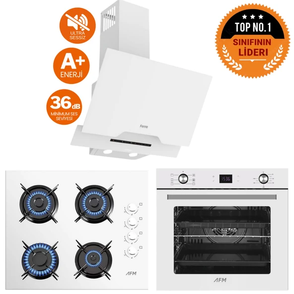 Ferre ve  AFM Tech Markalı /  FeON  Beyaz Ultra Sessiz  Ankastre Set( D064-SA + FM2201 + FM7701 ) ürün görseli 1