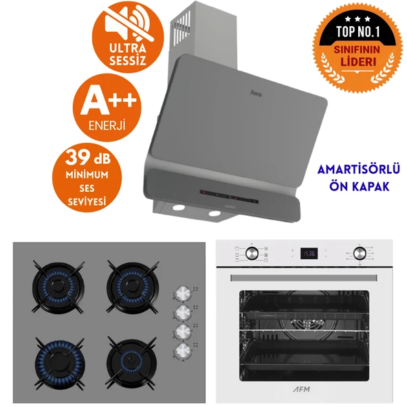 Ferre ve AFM Tech Markalı / ALFA ANTRASİT & BEYAZ Sessiz  Ankastre Set (D082-SA + FM2210 + FM7701 ) ürün görseli 1