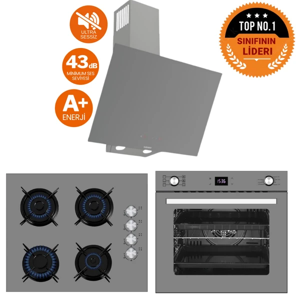 Ferre ve AFM Tech Marka / GreyZon Antrasit Gri Ultra Sessiz Ankastre Set( D079-SA +FM2210 + FM7710) ürün görseli 1