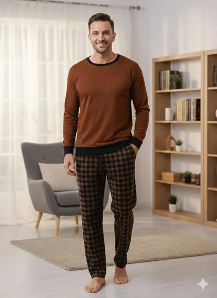 Pijalüx Tek Alt Ekose Kalın Poplin Kışlık Ev Pantalonu ürün görseli 1