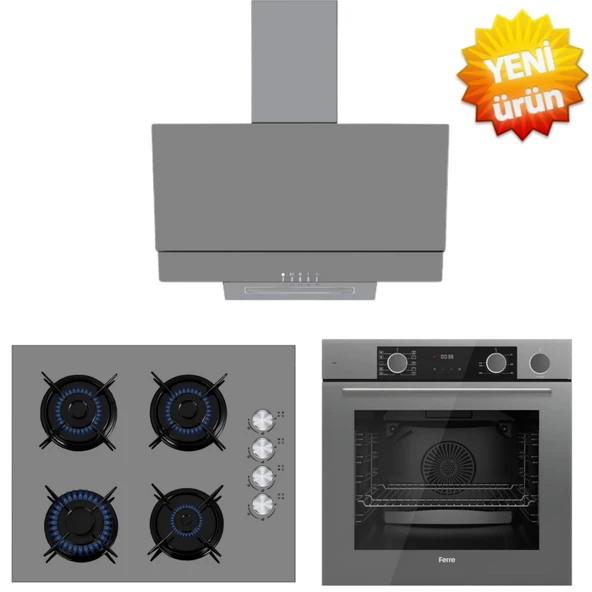 Ferre ve AFM Tech Markalı / AİO FRYART STEMART GRİ Antrasit Ankastre Set (XE64CPR + FM2210 +FM3407) ürün görseli 1