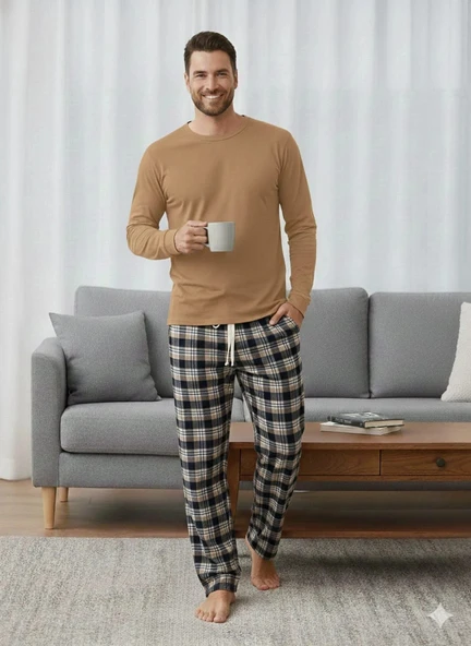 Pijalüx Tek Alt Kareli Kalın Poplin Ev Pantalonu ürün görseli 1