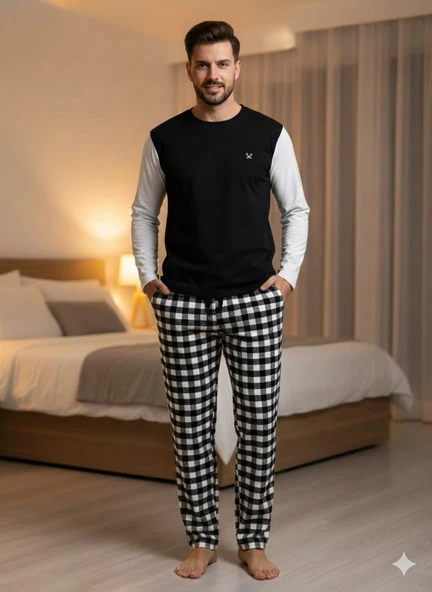 Pijalüx Tek Alt Ekose Kalın Poplin Ev Pantalonu ürün görseli 1