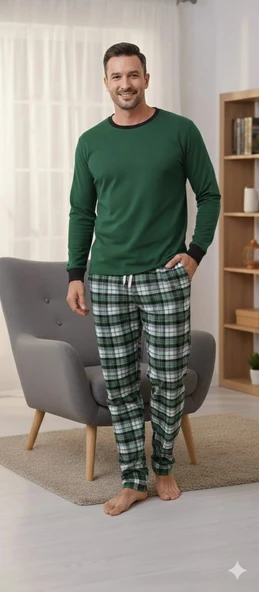 Pijalüx Tek Alt Ekose Kalın Poplin Ev Pantalonu ürün görseli 1