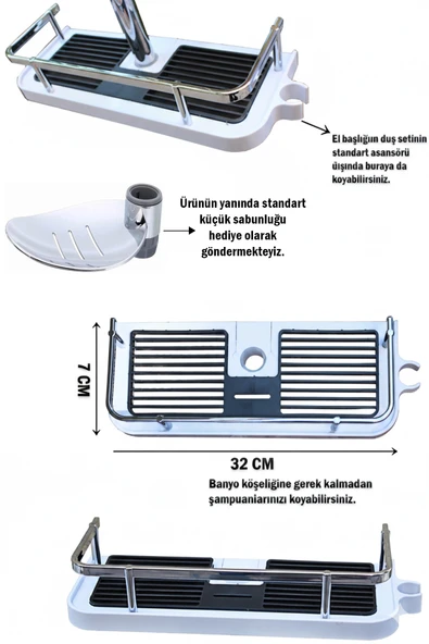 3 Lü Batarya Duş Takımı Geniş Şampuanlıklı Robot Duş Seti Banyo Lavabo Muslukları Armatür - Resim 4