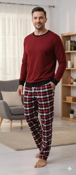 Pijalüx Tek Alt Kareli Kalın Poplin Ev Pantalonu ürün görseli 1