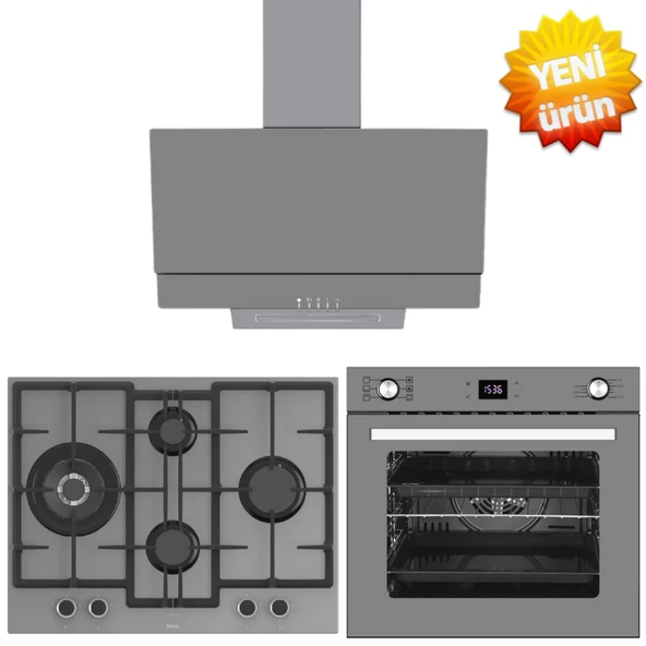 Ferre ve AFM tech Markalı /Grilon Antrasit Ankastre Set ( ED078 -WFA 1'WOK  + FM3407 +  FM7710 ) ürün görseli 1