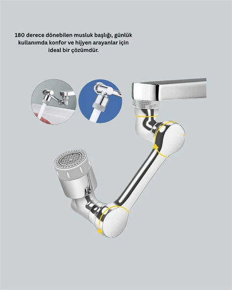 1080° Dönebilen Musluk Başlığı 2 Su Modlu Ayarlanabilir Esnek Tasarım - Resim 2