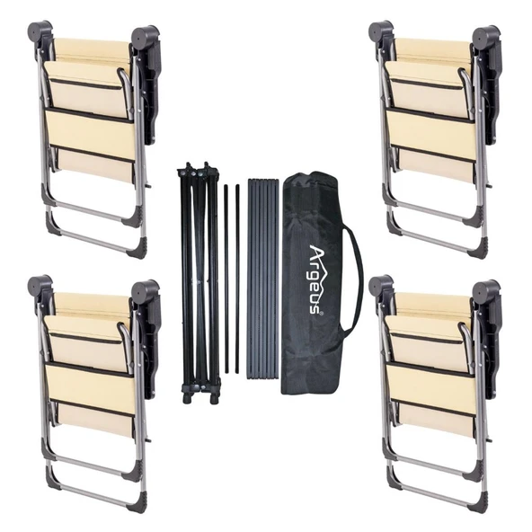 4 Adet Katlanır Kamp Sandalyesi ve Alüminyum Masa Seti - Rock Dark - Buğday - Taşıma Çantalı - Resim 4