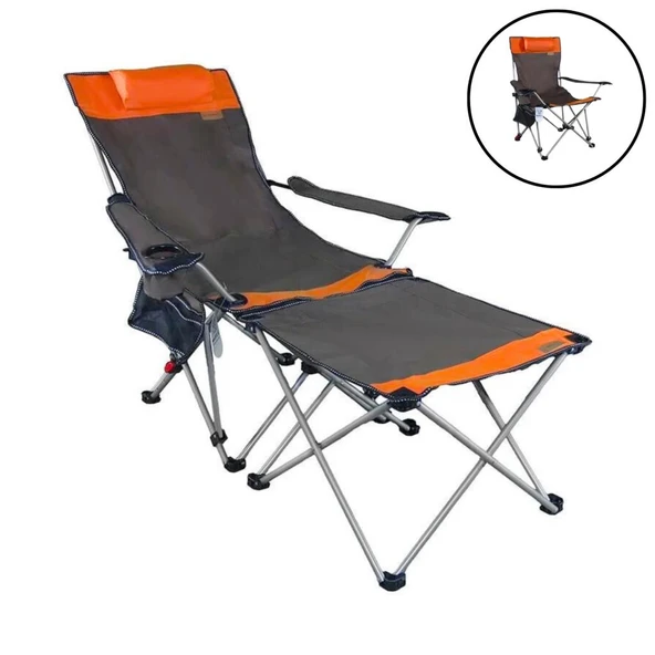 Katlanır Kamp Sandalyesi - Şezlong - Madfox Prowler - 3 Kademeli - Kahve/Turuncu - Taşıma Çantalı ürün görseli 1