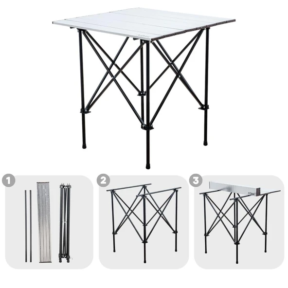 4 Adet Katlanır Kamp Sandalyesi ve Alüminyum Masa Seti - Rock Silver - Antrasit - Taşıma Çantalı - Resim 4