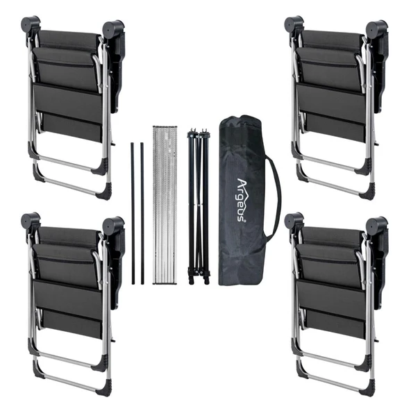 4 Adet Katlanır Kamp Sandalyesi ve Alüminyum Masa Seti - Rock Silver - Antrasit - Taşıma Çantalı - Resim 2