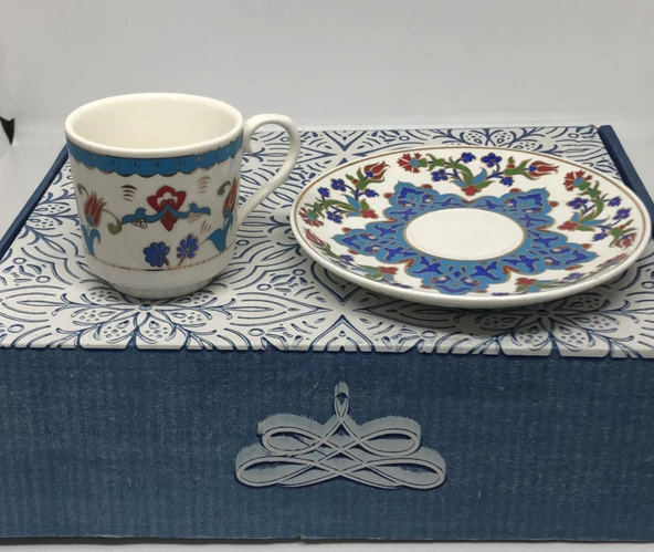 LEBRON Kütahya Porselen Kahve Fincanı 2 li Türk Kahve Seti Osmanlı Çini Desen - Resim 3