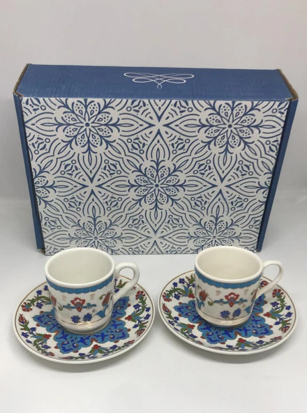 LEBRON Kütahya Porselen Kahve Fincanı 2 li Türk Kahve Seti Osmanlı Çini Desen - Resim 2