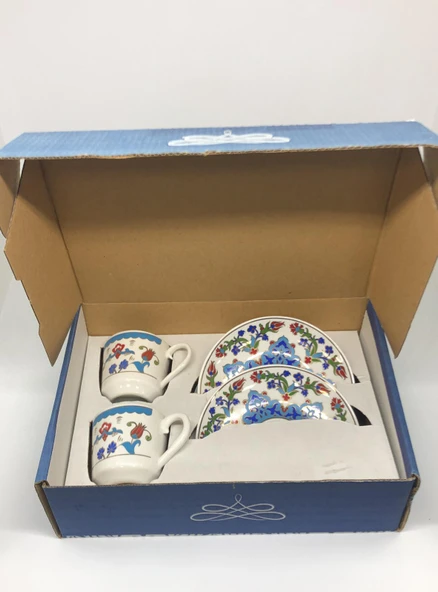 LEBRON Kütahya Porselen Kahve Fincanı 2 li Türk Kahve Seti Osmanlı Çini Desen ürün görseli 1