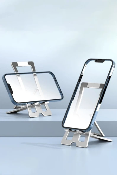 CM23 Ayarlanabilir Katlanabilir Masaüstü Telefon Tutucu - Gümüş-(5796) - Resim 2