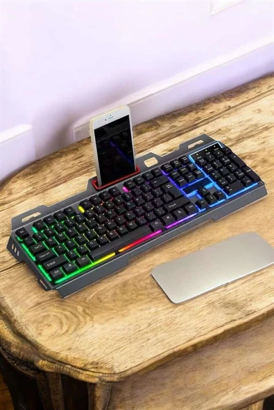 Q Klavye RGB Işıklı Klavye Ve Mouse Seti Kablolu Mouse Hediyeliş - Resim 5