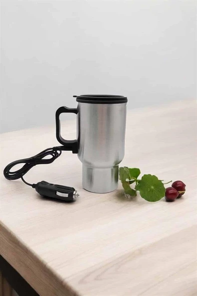 Araç İçi Çelik Su Isıtıcı Termos Bardak Çakmak Girişli Kupa Görünümlü - Resim 4