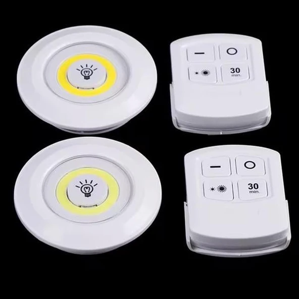 Led Lamba 3'lü Uzaktan Kumandalı Yapışkanlı Beyaz Işık - Resim 2