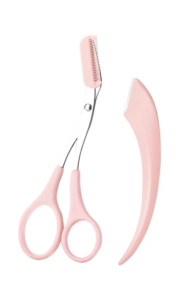 2'li Kaş Bakım Seti Taraklı Kaş Makası Ve Kaş Usturası Kaş Şekillendirici - Resim 2