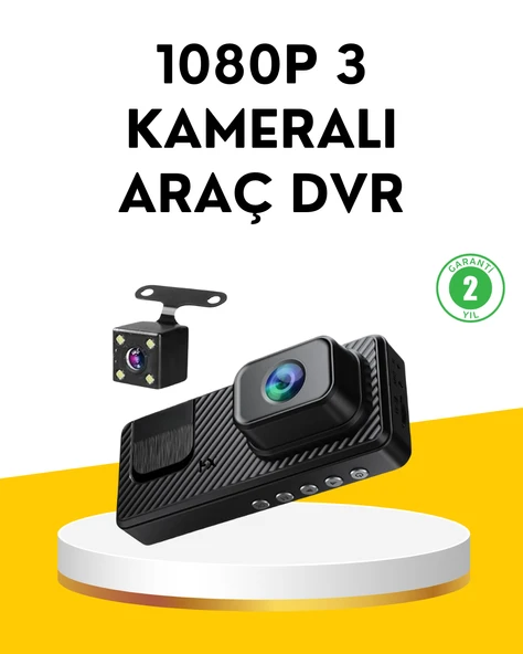 3 Kameralı Araç İçi DVR Kayıt Cihazı  Ön İç Arka Kamera Full HD ürün görseli 1