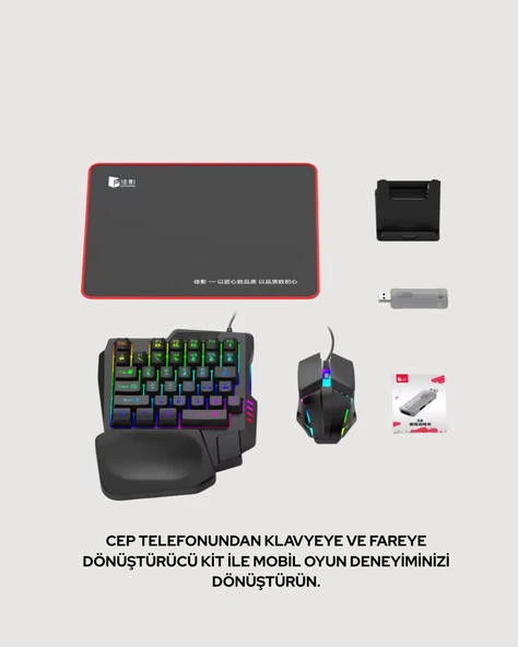 RGB Klavye + Mouse + Dönüştürücü Seti – Mobil Oyunlarda Üstün Kontrol - Resim 3