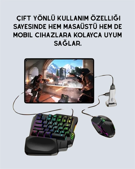 Yüksek Performanslı Mobil Oyun Aksesuarı – 5 Parçalı Klavye Mouse Dönüştürücü Set - Resim 4