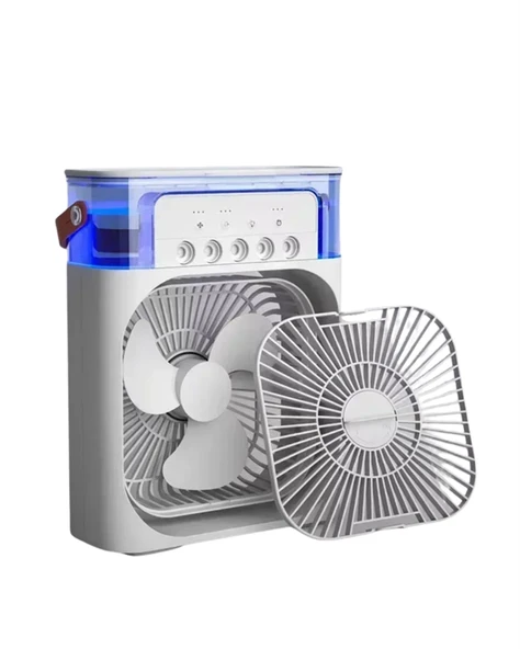 USB Bağlantılı 3'ü 1 Arada Nemlendirici Mini Klima Fan | 7 Renk Işıklı - Resim 3