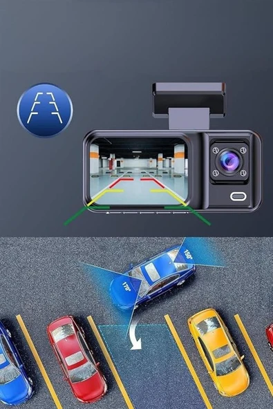 1080P 3 Lensli WİFİ Araç İçi Kameralı Ekran DVR Kaydedici Gece Görüşlü - Resim 5