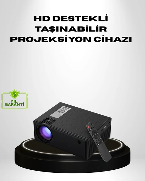1080p Full HD Taşınabilir Projeksiyon Cihazı LED Işıklı Uzaktan Kumandalı ürün görseli 1