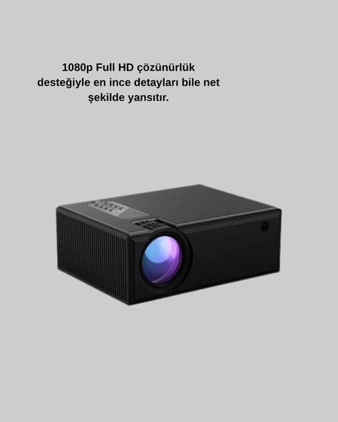 1080p Full HD Taşınabilir Projeksiyon Cihazı LED Işıklı Uzaktan Kumandalı - Resim 4
