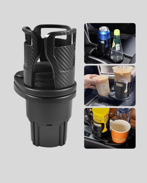 Oto Bardak Tutucu 360° Döner Çift Bölmeli Karbon Fiber Tasarım - Resim 3