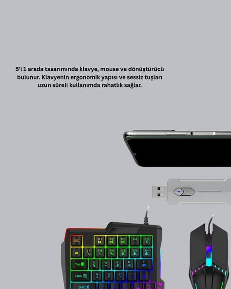 Android Uyumlu Mobil Oyun Kiti 5in1 Klavye Mouse Dönüştürücü Gecikmesiz FPS Set - Resim 5
