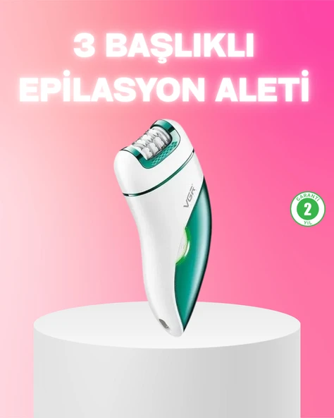 3 in 1 Epilatör Metal Başlıklı IPX5 Su Geçirmez 90 Dakika Şarjlı Epilasyon Cihazı ürün görseli 1